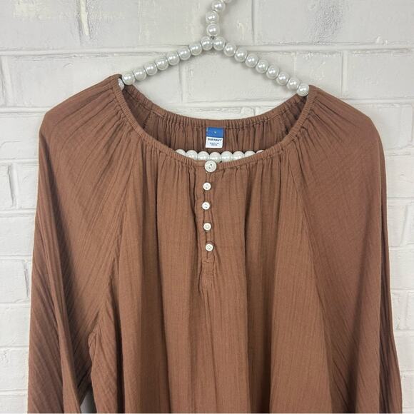 Old Navy Brown Gauzy Cotton Button Peasant Top Size L - Picture 5 of 10